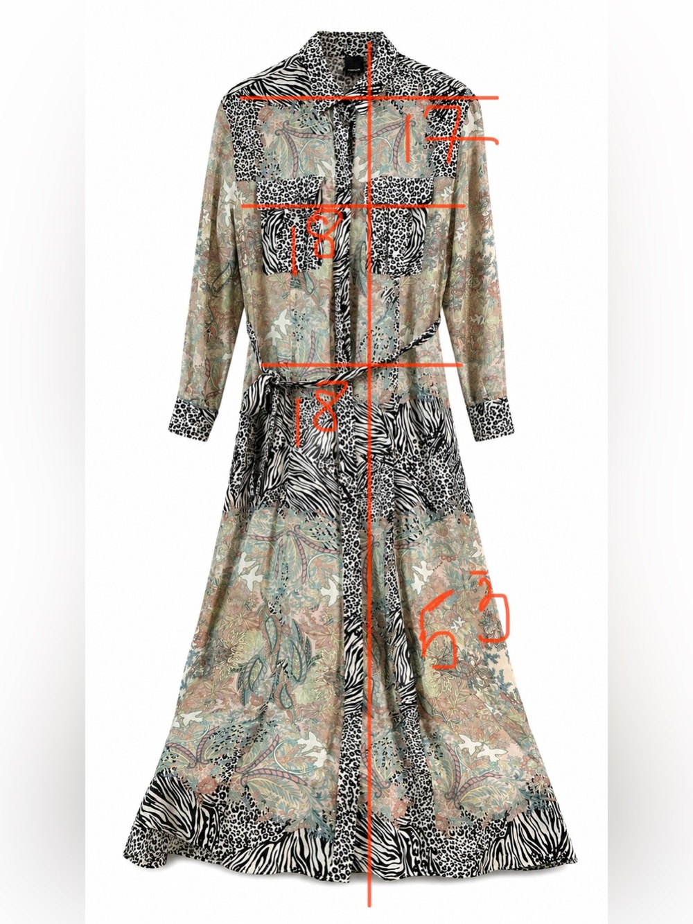 425$PINKO Rosalina Floral Zebra Leopard Maxi Shirt Dress IT 38 US 2 - Picture 12 of 13